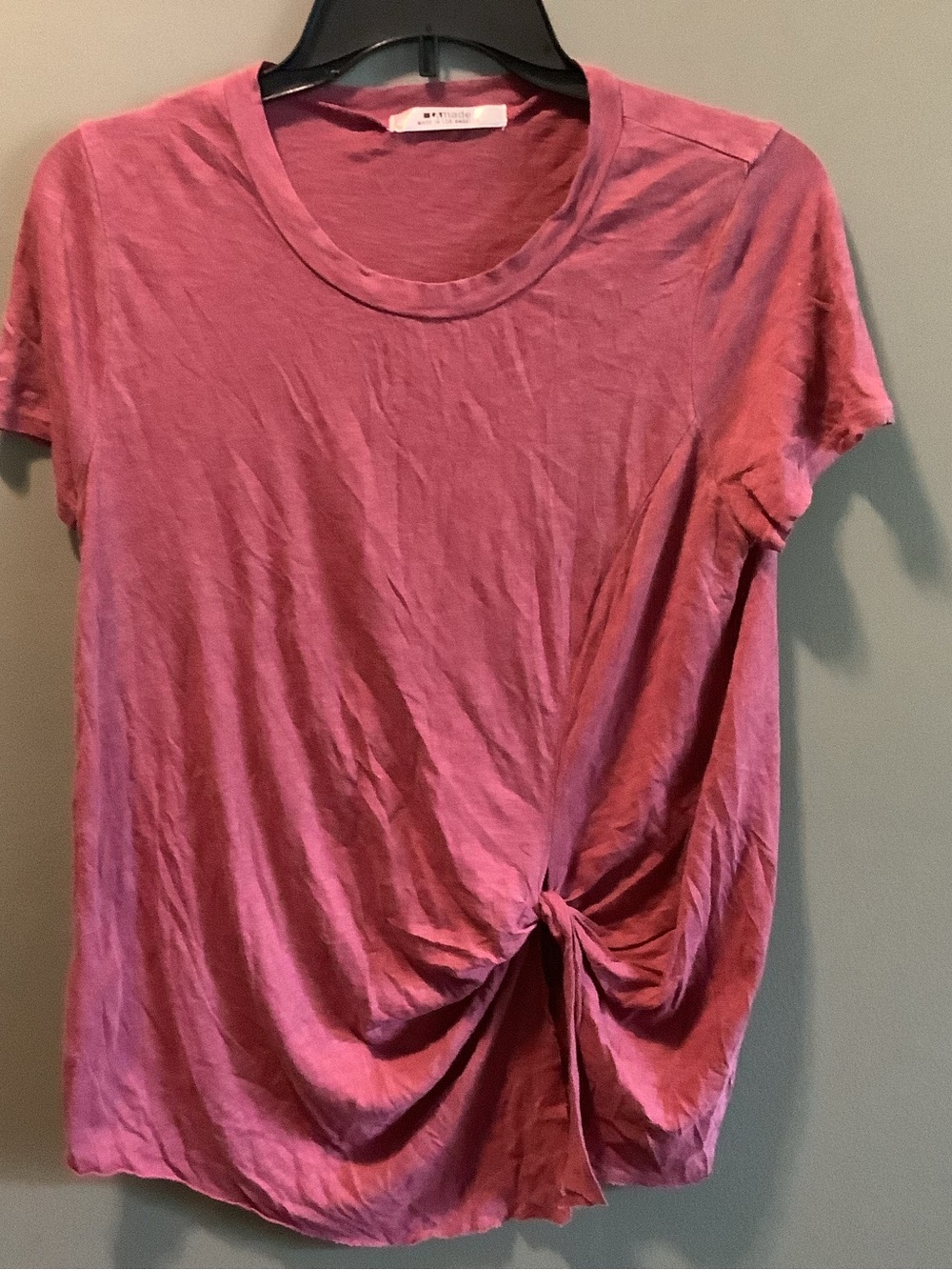 LA Made a dark Rose Knit Twist-Front Short Sleeve Tee